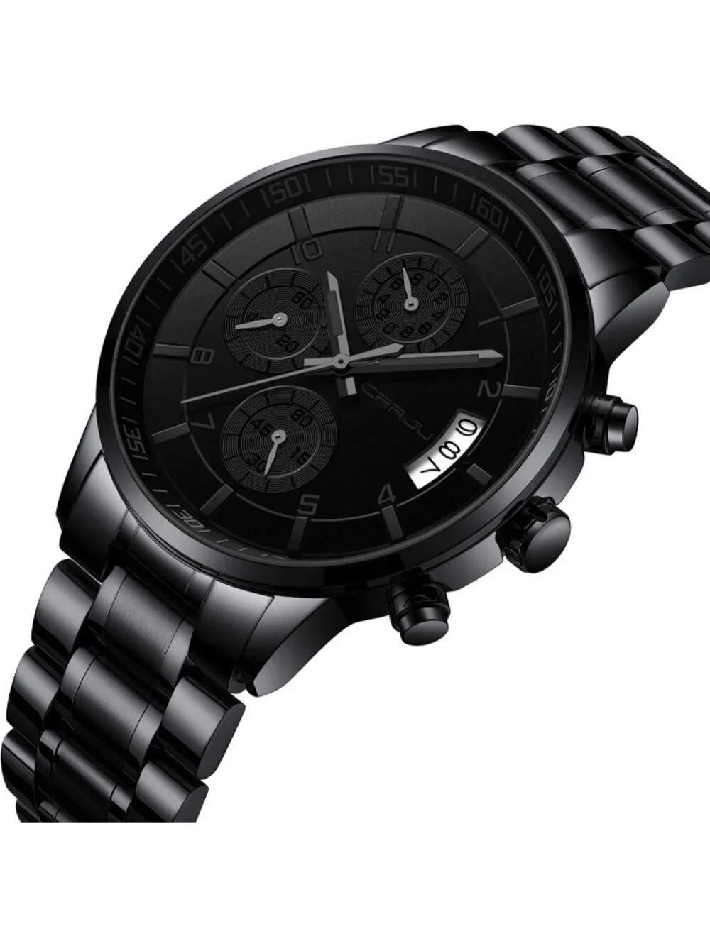 Men's All Black Analog Quartz Stainless Steel Waterproof Chronograph Wrist Watch